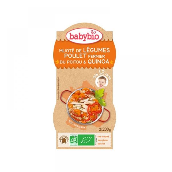 Babybio - Mijoté de légumes Poulet fermier du Poitou, Quinoa - dès 12 mois - 2x200g