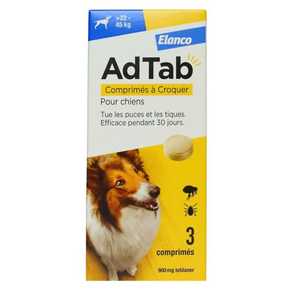 Elanco - ADTAB Antiparasitaire Interne Chien de +22 à 45kg + 3 Comprimés à Croquer