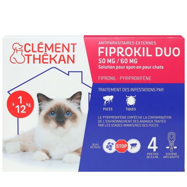 Clément Thékan - Fiprokil duo antiparasitaires externes chats de 1 à 6 kg - 4 pipettes