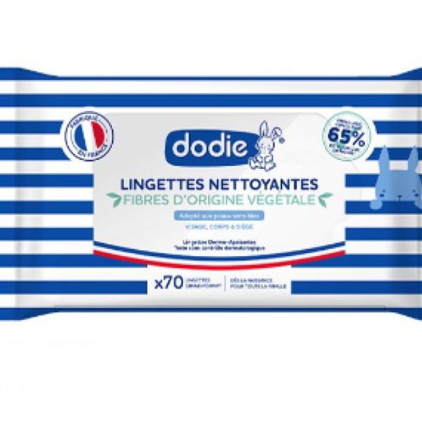 Dodie - Lingettes nettoyantes fibres biodégradables - 70 lingettes