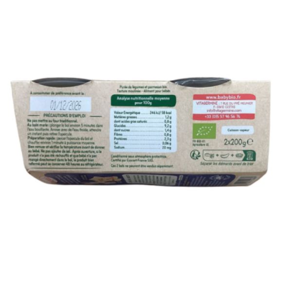 Babybio - Ecrasé de pomme de terre, courgette de Provence, Parmesan - dès 8 mois - 2x200g