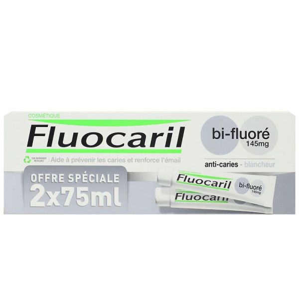 Fluocaril - Dentifrice Bi-fluoré 145mg pâte Blancheur Menthe -  2X75g