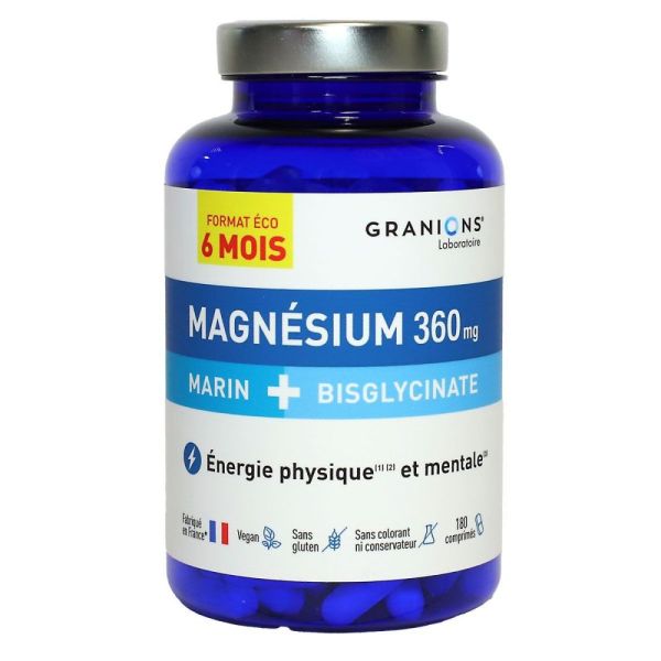 Granions - Magnesium marin 360mg + Bisglycinate - 180 comprimés