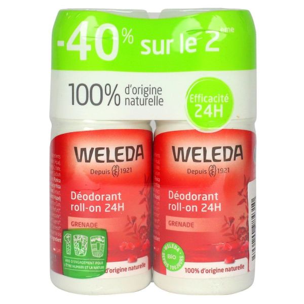 Weleda - Déodorant roll-on 24 Grenade lot de 2 - 2x50ml