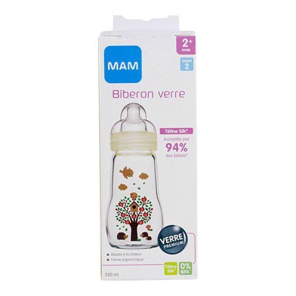MAM - biberon verre premium +2mois débit 2 - 260mL