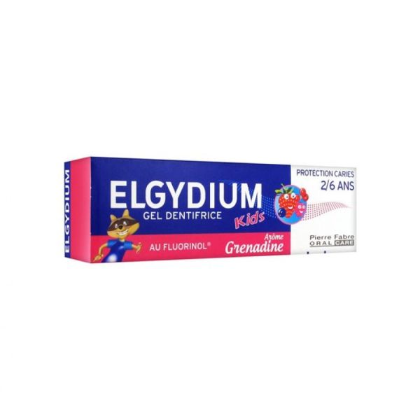 Elgydium - Gel dentifrice Kids Arôme grenadine 2/6ans - lot de 2 x 50ml