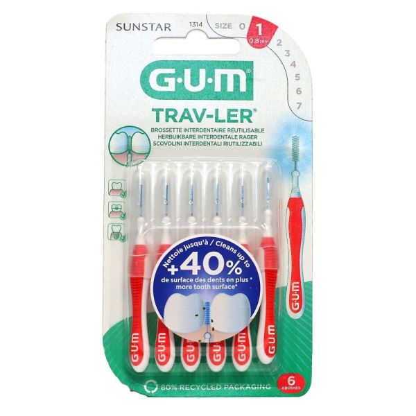 GUM - Trav-Ler Brossettes Interdentaires 0,8mm - 6 brossettes