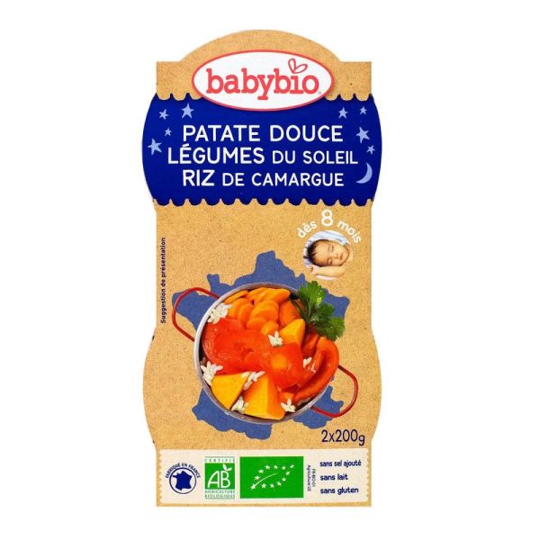Babybio - Patate douce, légumes du soleil, riz de Camargue - dès 8 mois - 2 x 200 g