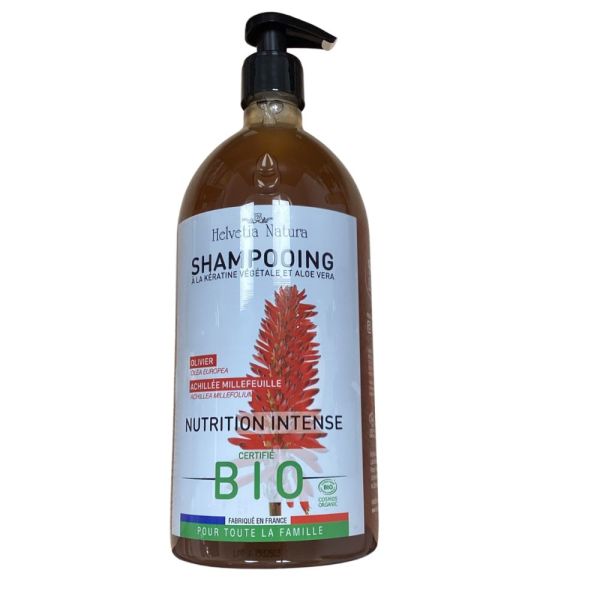 Helvetia Natura - Shampooing Nutrition Intense Bio Kératine végétale et Aloe Vera - 1L