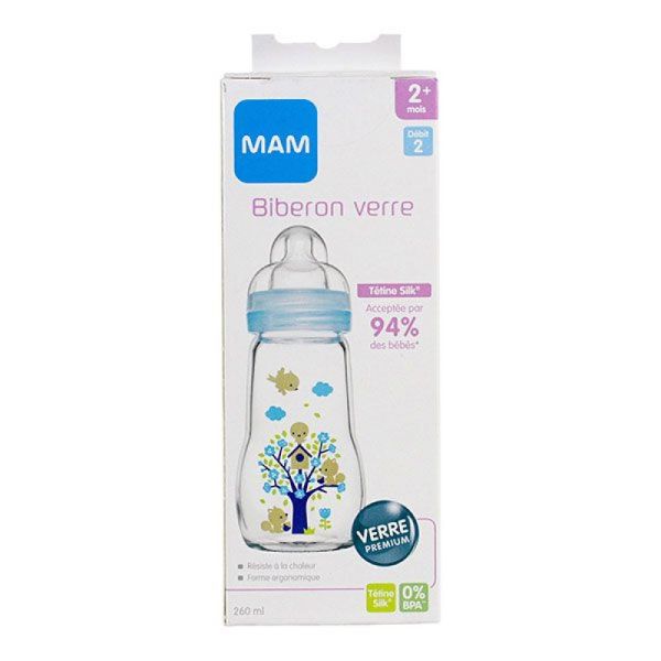 MAM - Biberon verre Bleu - 260 ml