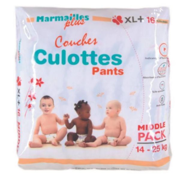 Marmailles Plus - Couches culottes pants XL+ 16 couches 14 à 25 kg L 20  couches 9 à 14 kg XL 18 couches 12 à 17 kg