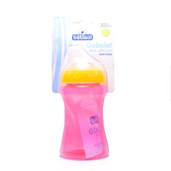 Bébisol - Gobelet bec silicone anti-fuite - 300ml - Rose