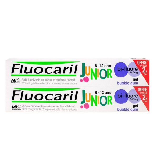 Fluocaril - Dentifrice - Junior 6/12 ans - Gel Bubble - 2X75 ml