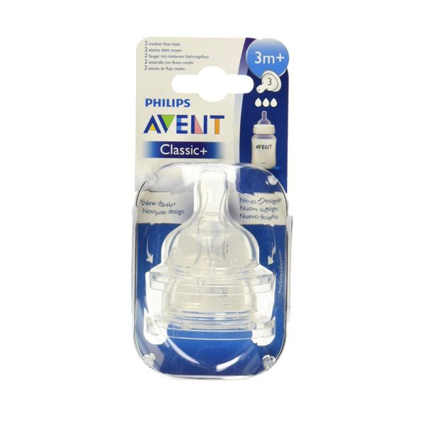 Avent - Tétine Classic+ débit moyen 3 mois et + 3 trous - 2 tétines