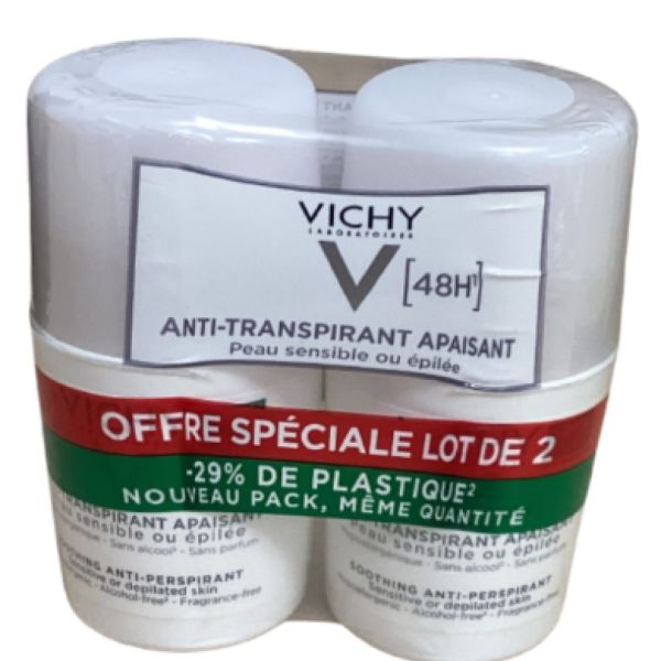 Vichy - Déodorant Anti-Transpirant 48H Peaux Sensibles ou Epilées Roll-On - 2 x 50 ml
