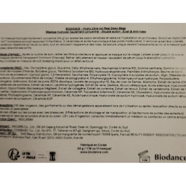 Biodance - Masque hydratant hydro cera-nol - 34g