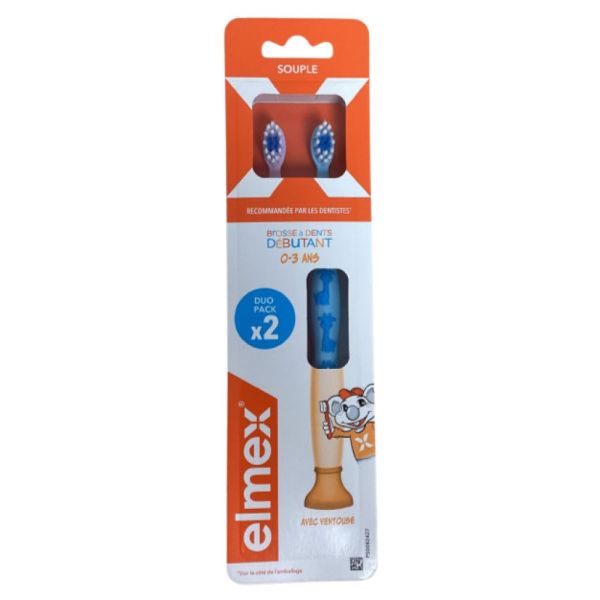 Elmex - Brosse à Dents Débutant 0-3 Ans - Souple Avec Ventouse x2
