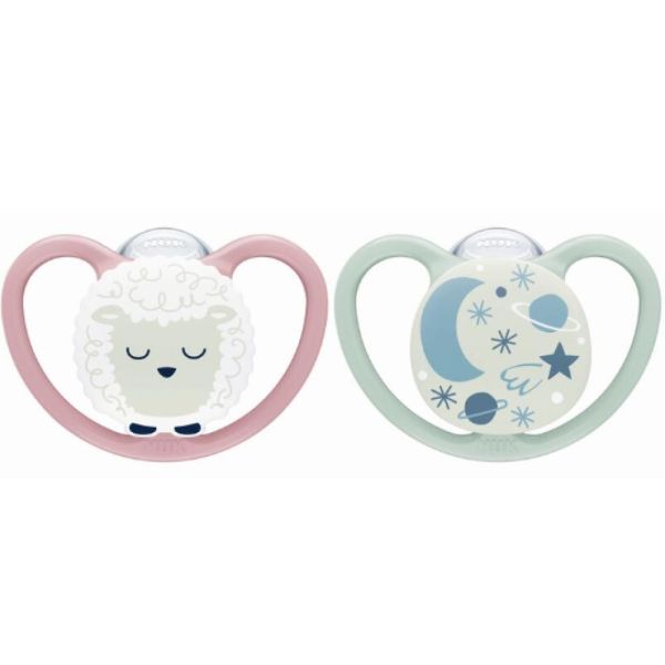 NUK - Space Night Sucette Mouton 18-36mois - 2 sucettes