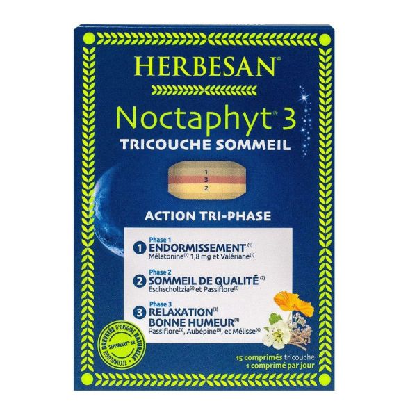 Herbesan - Noctaphyt 3 tricouche sommeil - 15 comprimés