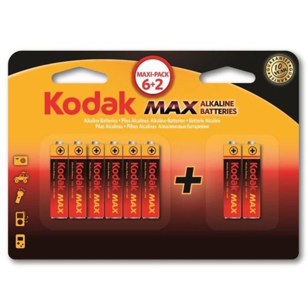 Kodak - Max piles alkalines AA - 6 + 2 piles