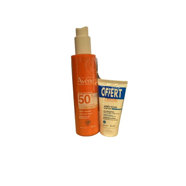 Avène - Spray Invisible SPF50 Visage et Corps 200ml + Lait Réparateur Après-Soleil 50ml Offert