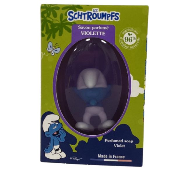 Le comptoir du bain - Les schtroumpfs savon parfumé violette + 1 figurine paresseux - 80g