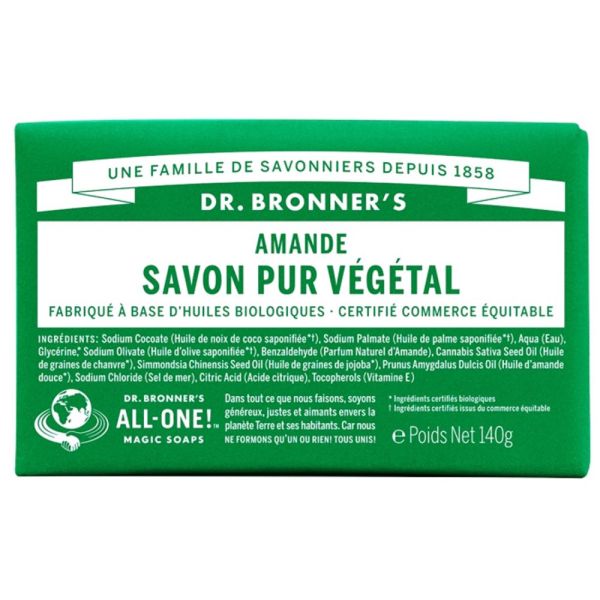 Dr. Bronner's - Pain de savon Pure végétal Amande - 140g