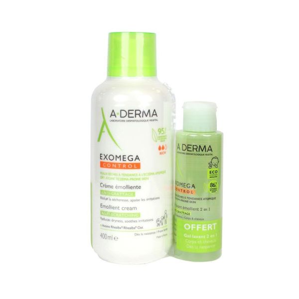 Aderma - Exoméga control crème émolliente 400ml + gel 100ml offert