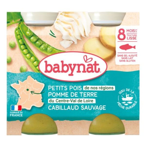 Babybio - Petits Pois Pomme De Terre Cabillaud - Dès 8 Mois - 2x200g