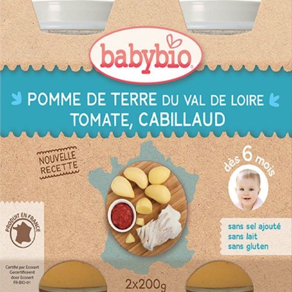 Babybio - Pomme de terre du Val de Loire Tomate & Cabillaud - dès 6 mois - 2x200g