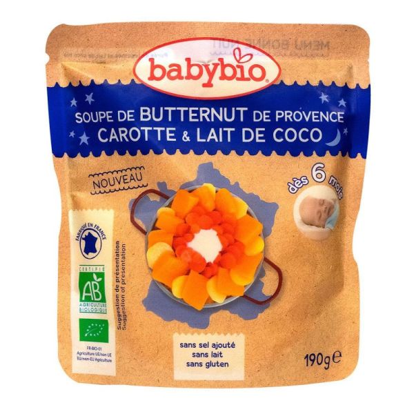 Babybio - Soupe de Butternut de Provence Carotte & lait de coco dès 6 mois - 190g