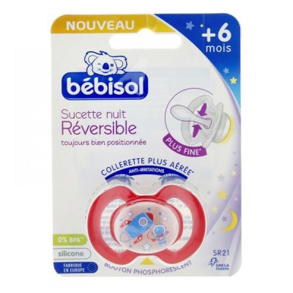 Bébisol - Sucette nuit réversible silicone 6 mois+ - Fusée