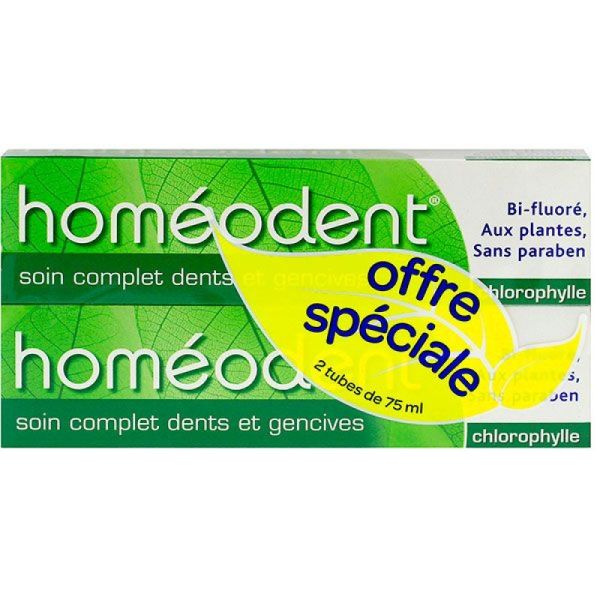 Homéodent - Dentifrice bi-fluoré aux extraits de plantes chlorophylle - 2 x 75 ml