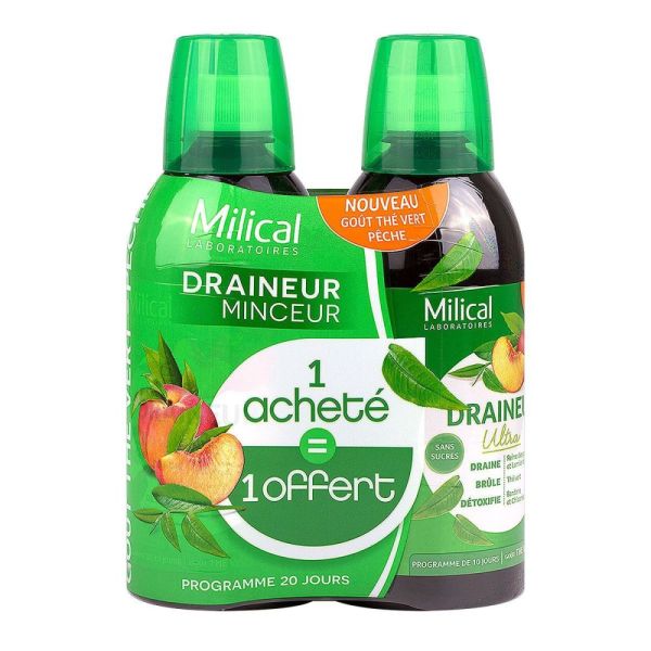 Milical - Draineur Minceur Pèche - 2x500ml