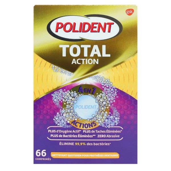 Polident - Total Action Nettoyant pour appareils dentaires - 66 comprimés