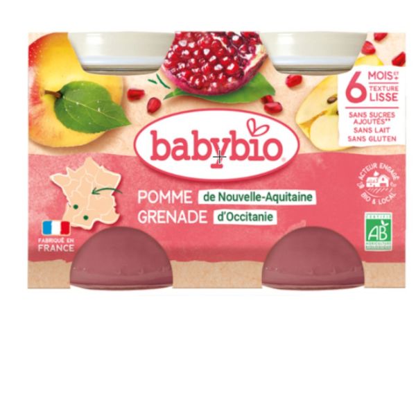 Babybio - Petits Pots Pomme Grenade - Dès 6 Mois - 2x130g
