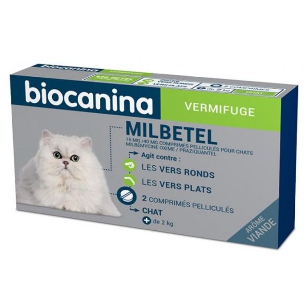 Biocanina milbetel vermifuge chat + 2 kg - 2 comprimés