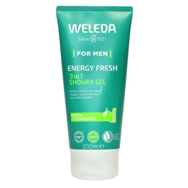 Weleda - For Men Energy Fresh 3 en 1 Gel Douche Citron Bois de Cèdre- 200mL